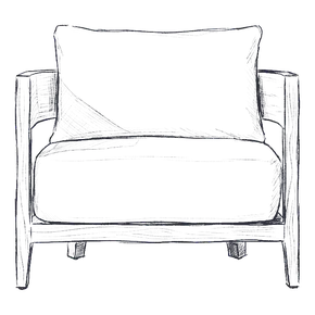 Pencil drawing of the teak lounge chair from the front