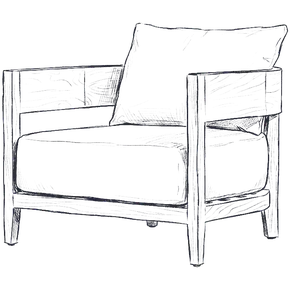 Pencil drawing of the teak lounge chair from the side